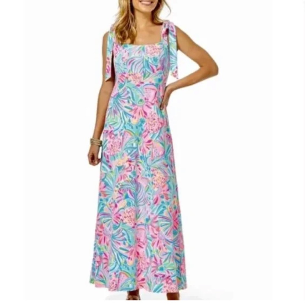 Lilly Pulitzer Tropical Pink and Blue Maxi Dress